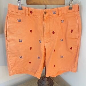 Brooks Brothers Mens 33 Salmon Lobster Crab Embroidered Flat Front Shorts Cotton